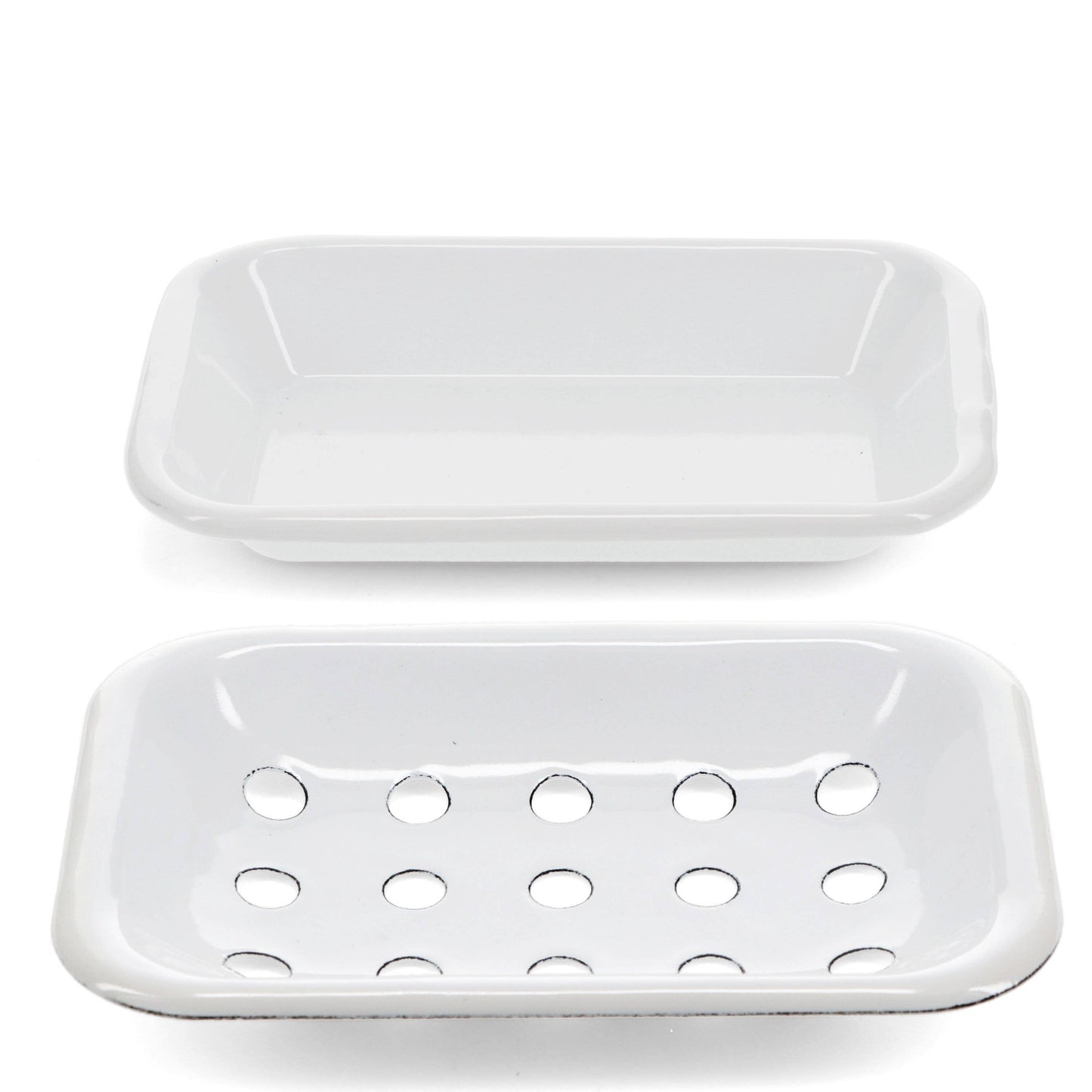 Two-Part Enamel Soap Dish - White