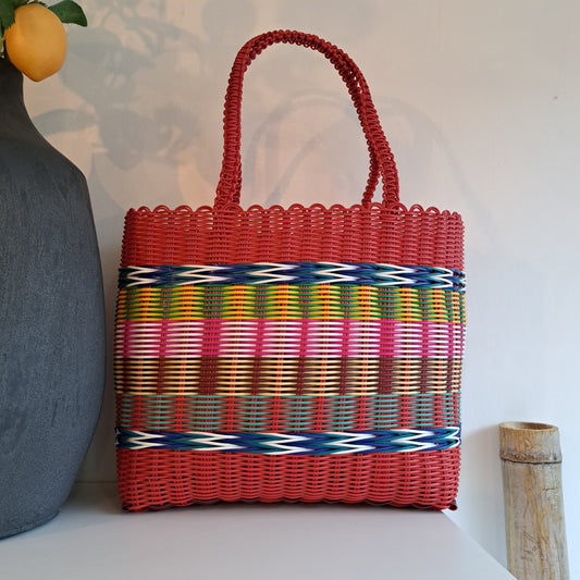 Large woven red patterned bag