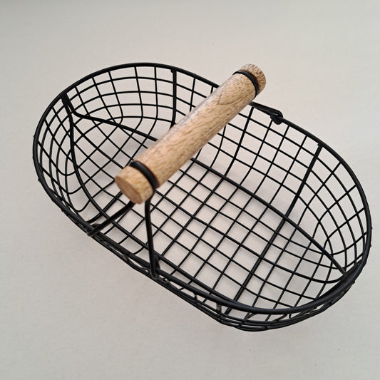 Small oval black wire basket