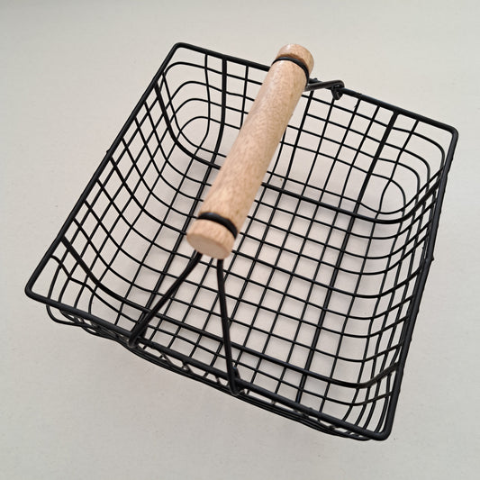 Small square black wire basket