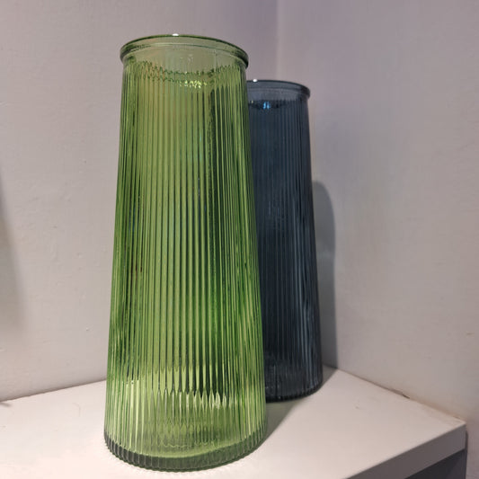 Green ribbed vase