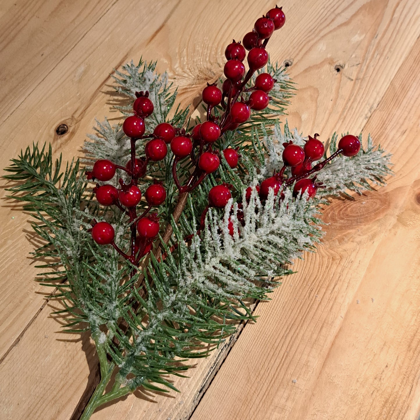 Faux snowy pine spray