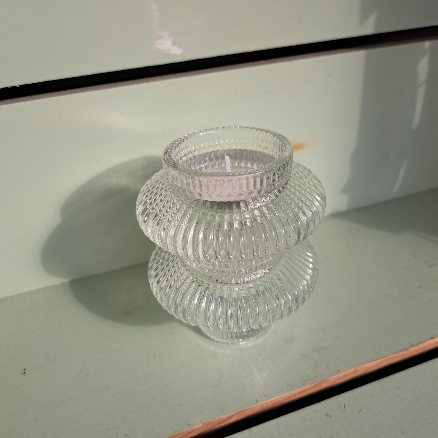 Clear glass two way candle holder