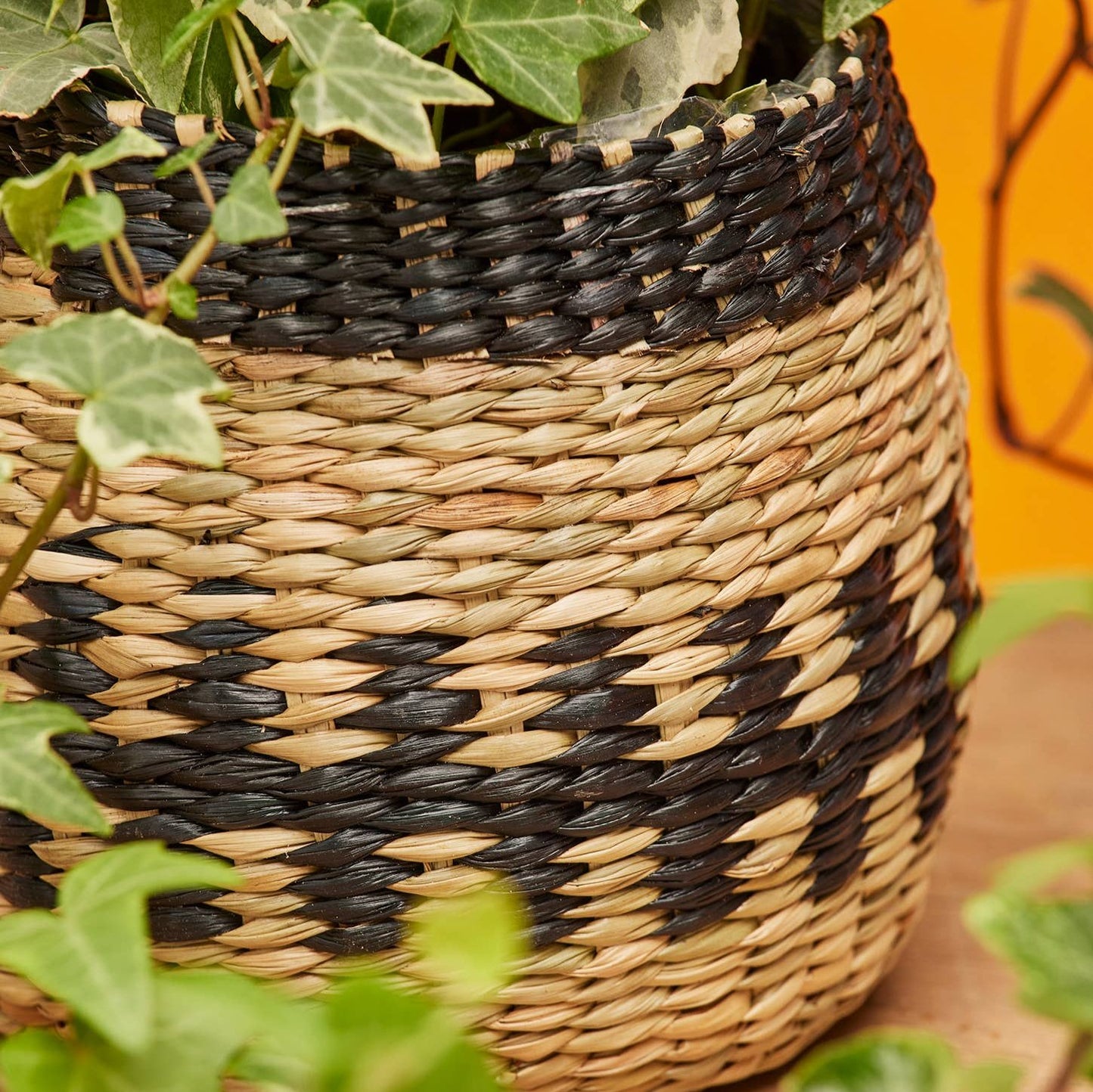 Black & natural seagrass planter