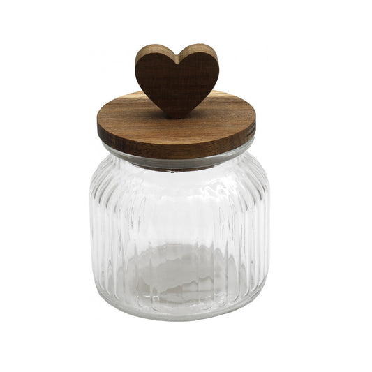 Wooden heart topped storage jar - medium