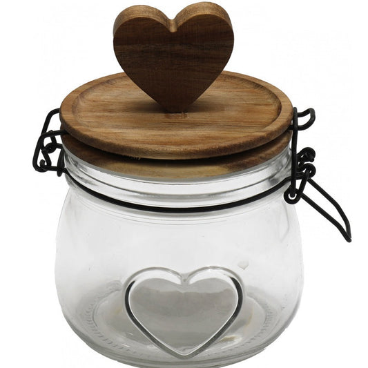 Wooden heart topped storage jar - small