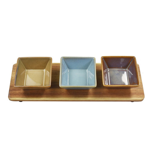 Small wood tray with three dishes
