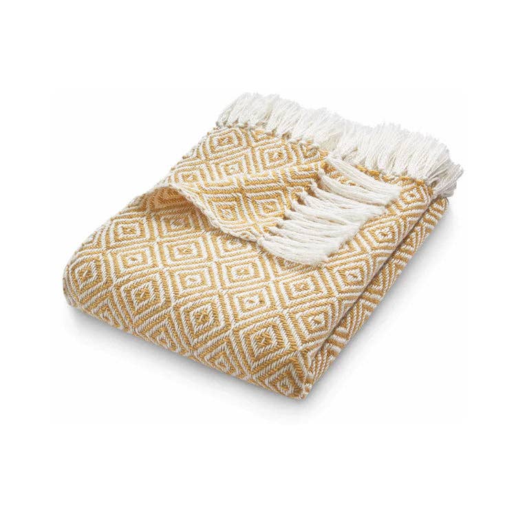 Woven diamond throw in golden yellow
