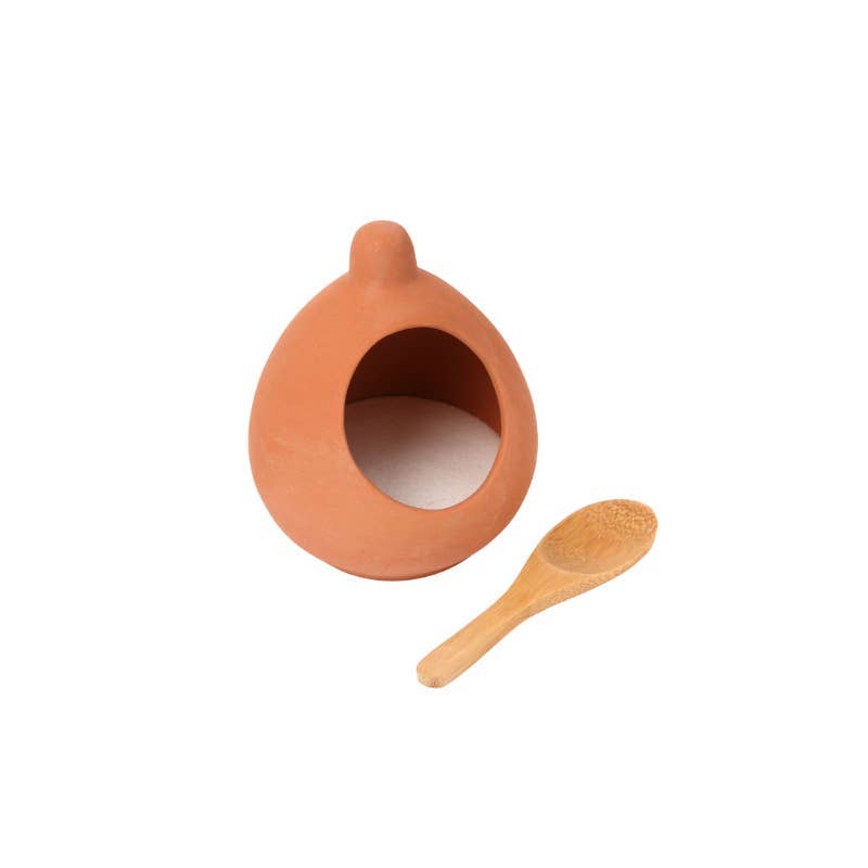 Terracotta salt cellar with spoon