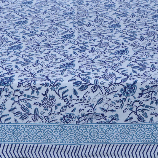 Blue meadow block printed tablecloth