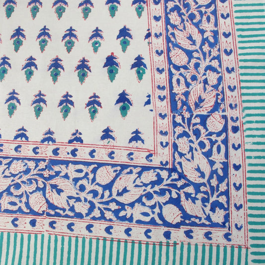 Blue & Teal motif block print tablecloth