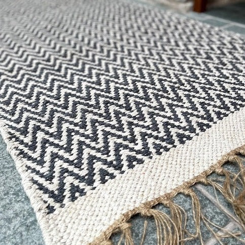 Dark grey herringbone stripe cotton rug