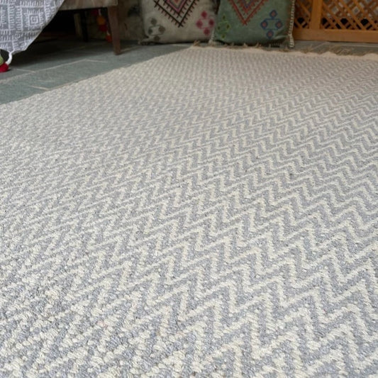 Pale grey herringbone stripe cotton rug