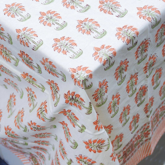 Palm trees block printed tablecloth