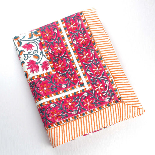 Pink & Orange floral block print tablecloth