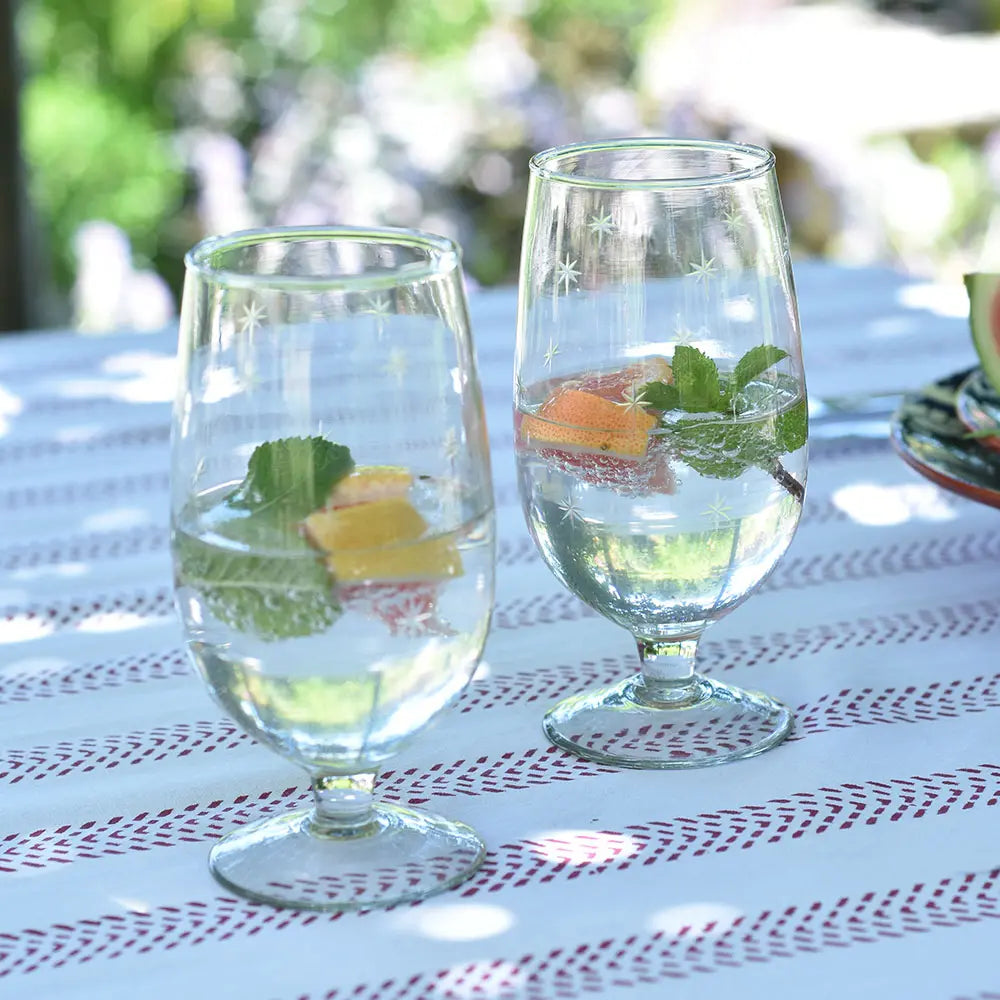 Etched star tall glass