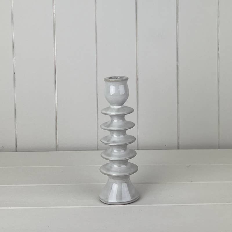 Glazed white ceramic candle holder - tall