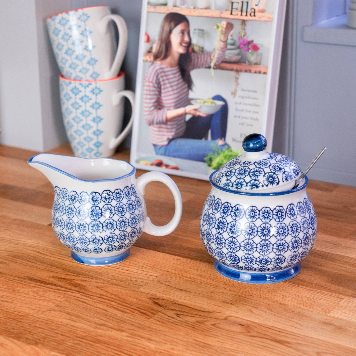 Blue flower patterned jug