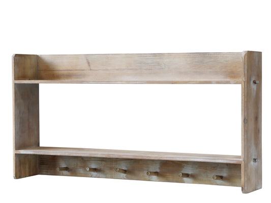 Wooden shelves with hooks