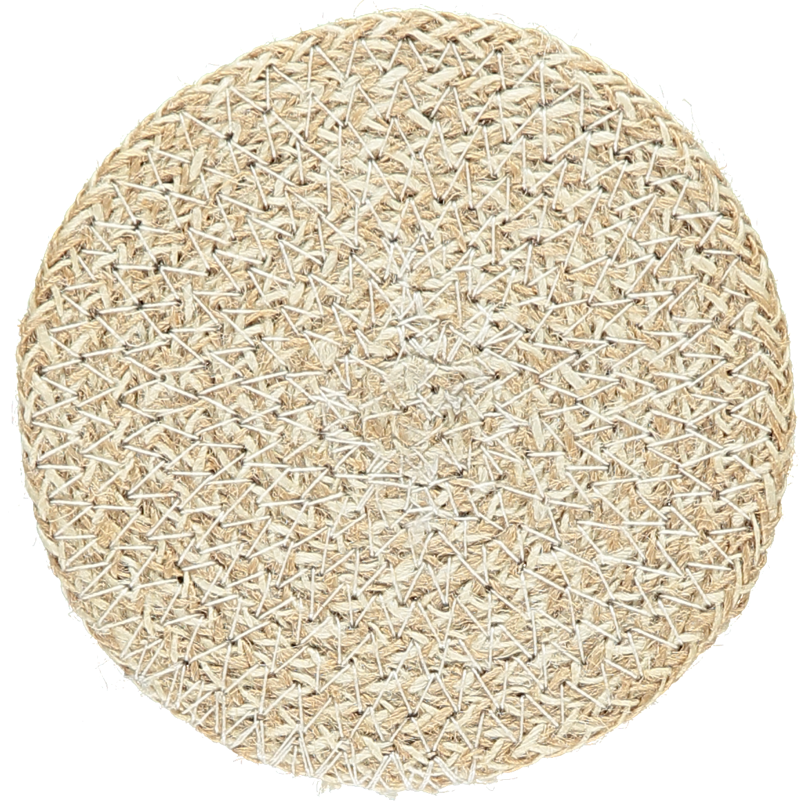 Set of four jute coasters in natural/pearl white