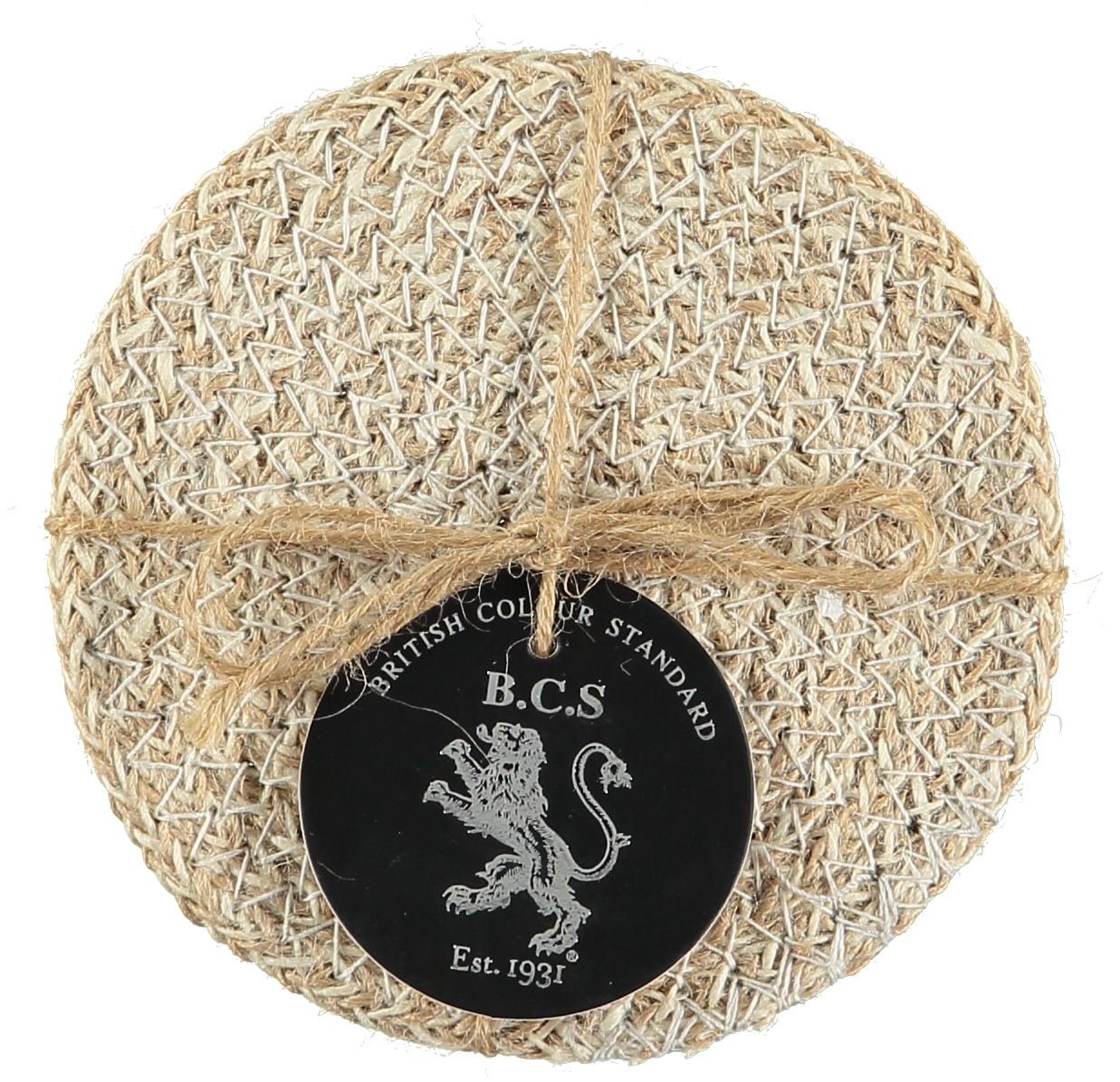 Set of four jute coasters in natural/pearl white