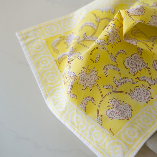 Set of four Lemon & Raspberry hand block printed napkins