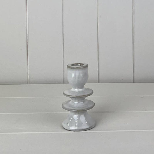 Glazed white ceramic candle holder - small