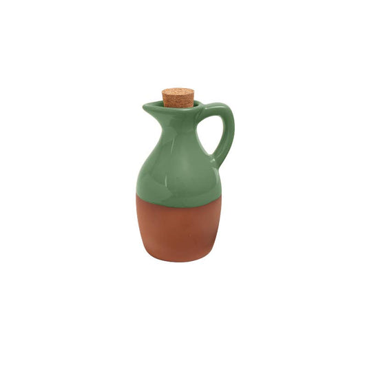 Glazed terracotta oil drizzler in green
