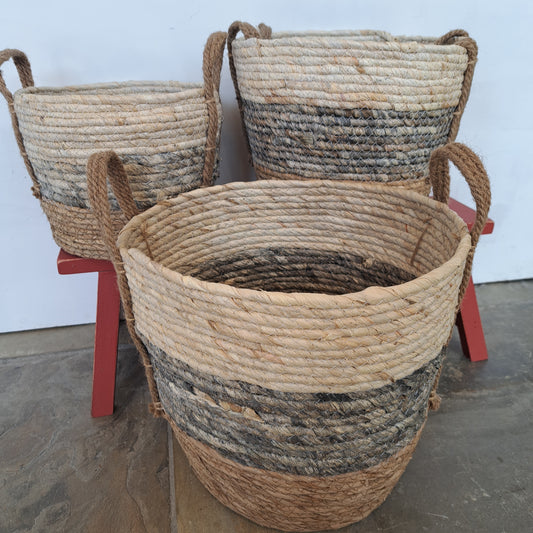 Natural and grey stripe basket