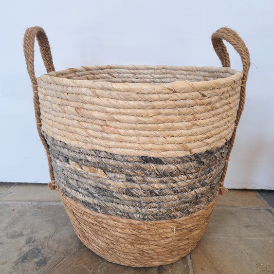 Natural and grey stripe basket