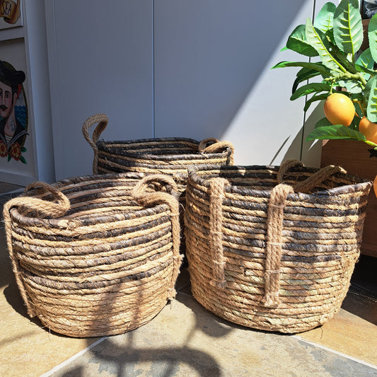 Charcoal grey stripe basket