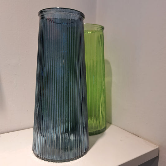 Blue ribbed vase