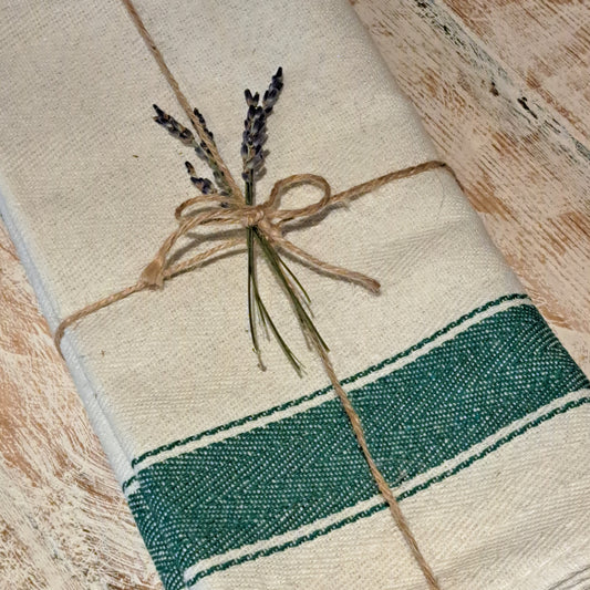 3 x unbleached cotton green stripe tea towel