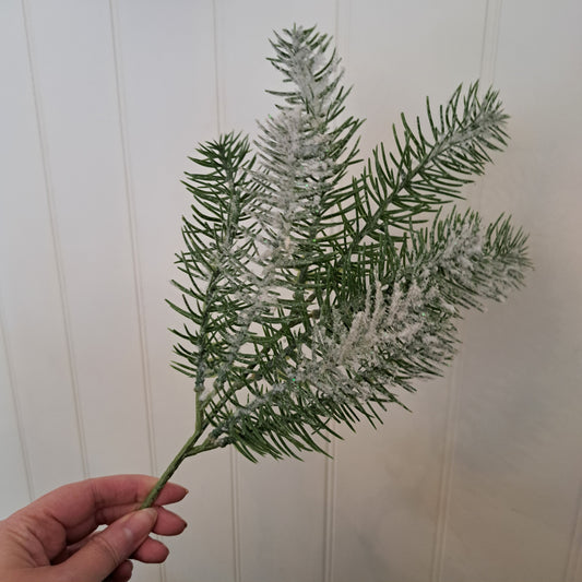 Faux snowy pine spray