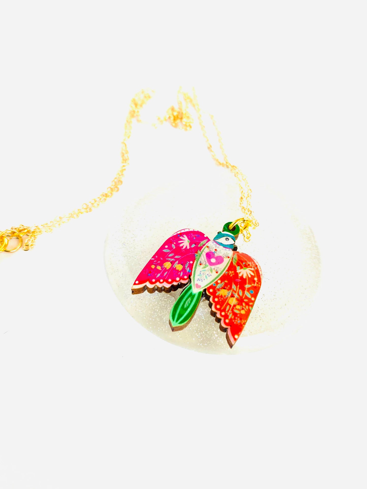 Pretty bird in flight necklace on gold chain, pendant
