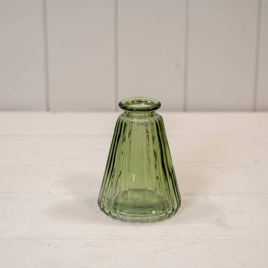 Green coloured ribbed glass cone bottle