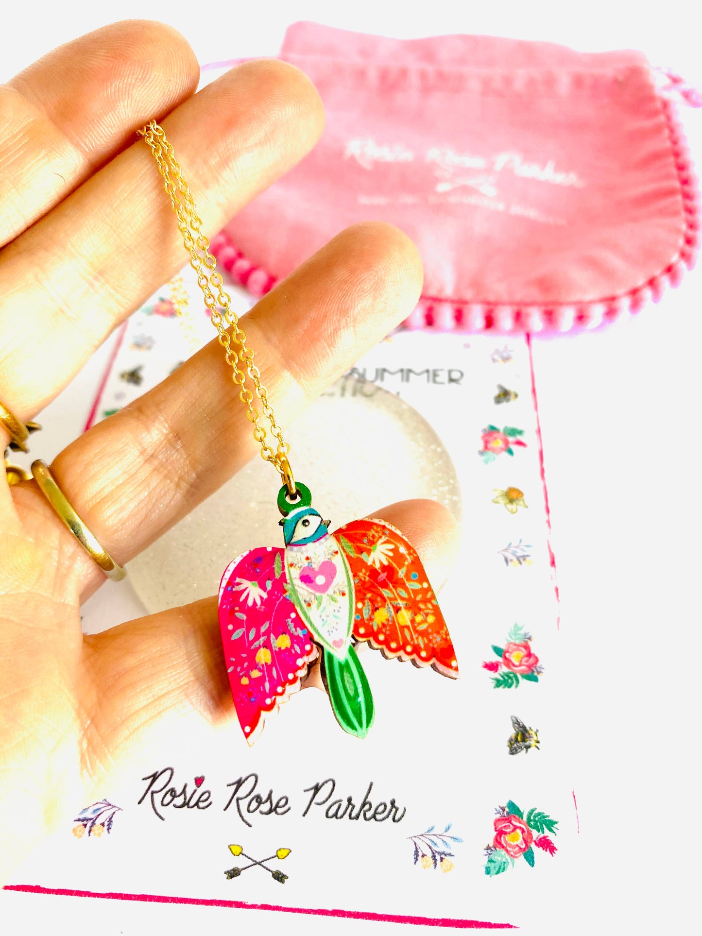 Pretty bird in flight necklace on gold chain, pendant