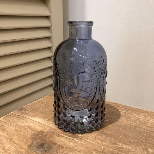 Fleur de Lis glass bottle in blue