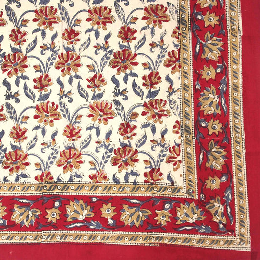 Red, blue and cream floral tablecloth