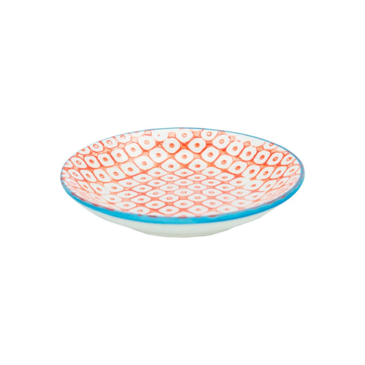 Orange and blue trim dipping saucer