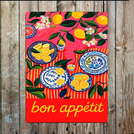 Bon Appétit with lemons metal sign