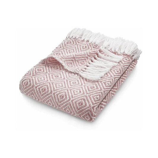 Woven diamond throw in rose pink