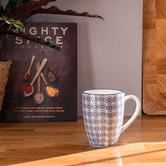 Blue flower patterned mug