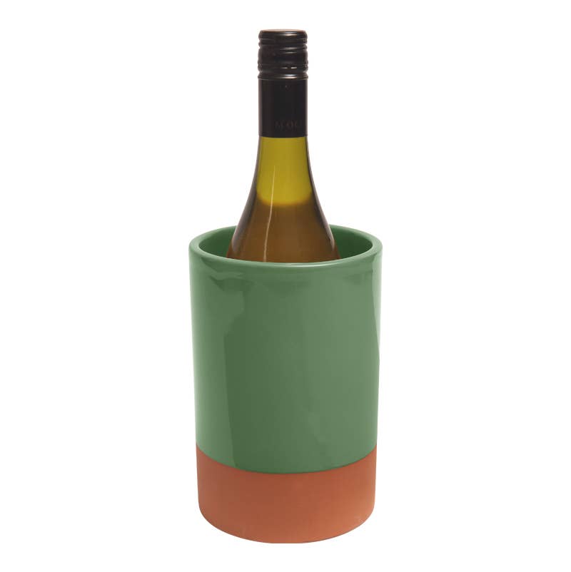 Glazed terracotta wine cooler in green