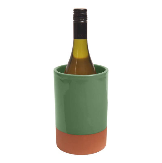 Glazed terracotta wine cooler in green