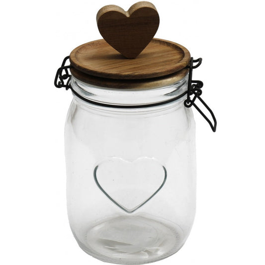 Wooden heart topped storage jar - large