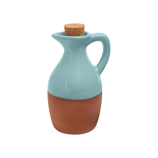 Glazed terracotta oil drizzler in duck egg blue
