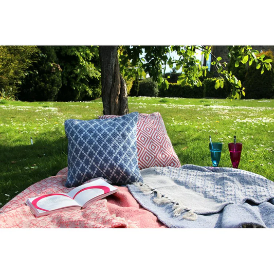 Woven trellis throw in blue