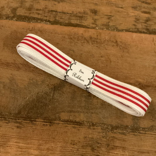 15mm red & white stripe ribbon