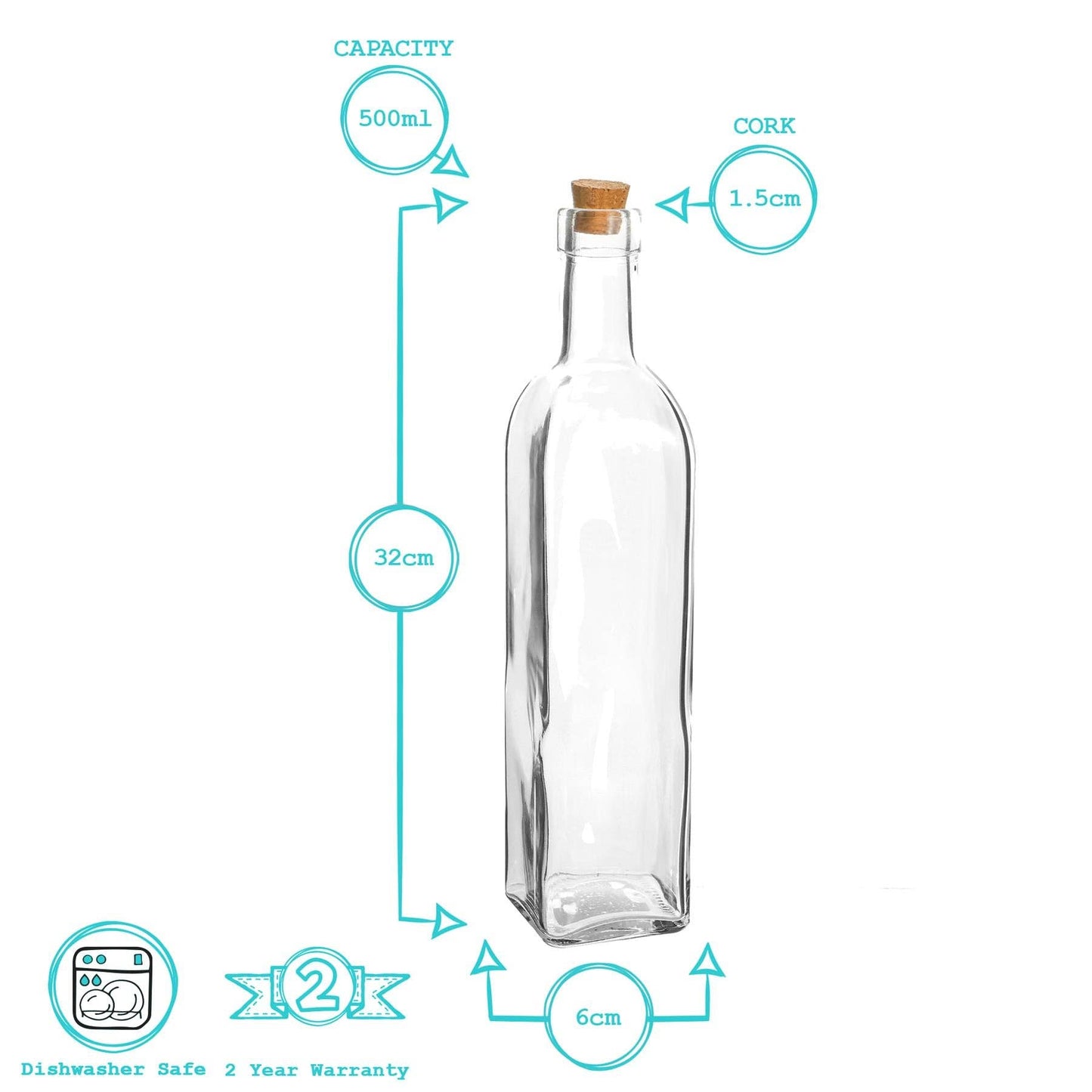 500ml glass bottle with pourer and cork lid